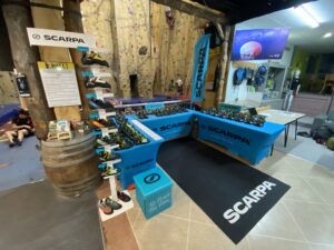 Image of Climbing shoes set out ready for a shoe climbing demo at The Wall in Rotorua